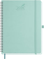 BEZEND 2026 Planner Weekly and Monthly (8.5" x 11" Spiral) Daily Calendar with Hourly Timeslots & Tab (Jan-Dec) Note & Expenses, Pen Holder, Inner Pocket, Vegan Leather Softcover - Mint Green