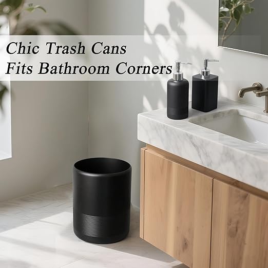 YMXYJM Modern Resin Trash Can Bin, Wastebasket for Bathroom, Kitchen, Office, Home, Black