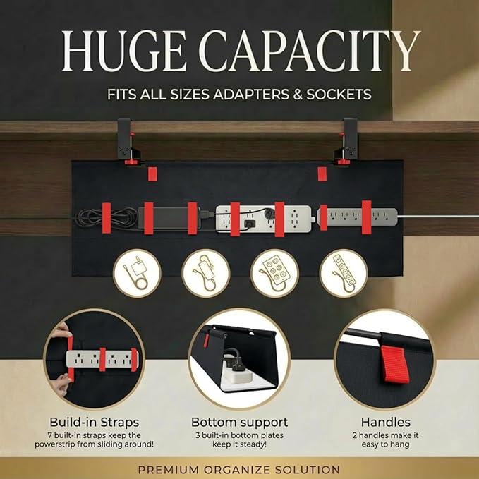 AHOMO,Under Desk Cable Management,No Drill 36",cord organizer,with Silicone Pads (No Scratch!)16 Cable Ties,Washable PE Honeycomb Base,Clamp/Screw Mount-Fits Any Desk 0-2.1",No Stinky Cardboard! Black