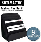 BankSupplies STEELMASTER Steel Cashier Pad Rack - 8 Slot File & Desk Organizer - Paper Organizer - Black Powder Coat Finish - Scratch & Chip-Resistant - Forms, Applications, Deposit Slips & Checks