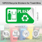 12Pack Recycling Stickers for Trash Cans,Paper Plastic Glass Cans Trash Sorting Stickers for Recycle Bins,Eco-Friendly Trash Can Recycle Signs Indoor & Outdoor Use(3"x5.7")