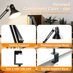 LED Desk Lamp With Clamp for Office Home, Eye-Caring Clip on Light with Adjustable Extra Tall Metal Swing Arm, High Intensity Clamp w/A19 E26 Bulb for Working Reading, 3000k Table Lamps Warm Light