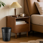 Monarch Abode Metal Bathroom Trash Can – Waste Basket for Bedroom, Office Desk, & Dorm, Handcrafted Geo Embossed, Durable Decorative Black Small Trash Can Bathroom Garbage Bin Wastebasket