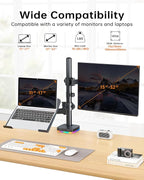 RGB Monitor and Laptop Mount Stand with 3 USB Ports, Charging and USB Data Transfer, Adjustable laptop stand for 13" to 32" Screen and 11"-17” Laptop, Holds 18lbs/Arm, 75x75/100x100 VESA, C-Clamp