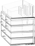 ZHIAI Stackable Storage Drawers, Acrylic Bathroom Counter Organizer Clear Makeup Organizers for Vanity, Kitchen Cabinets, Bathroom, Undersink, Home Organization and Storage (1 Top 6 Drawers)