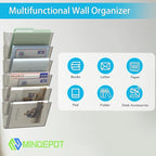 MINDEPOT 6 Pockets Acrylic Wall File Organizer, Clear Wall File Holder, Plastic Hanging Wall File Holder for Office, School and Home, Smoky