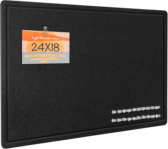 Lightomorrow Bulletin Board, 24 x 18 inches Decorative Felt Pin Board, Vision Board Cork Board Alternative for Wall, Foldable Photo Board Self-Adhesive Vision Board Mood Board with 20 Pushpins - Black