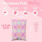 Pretty Package Store 6x9 Designer Poly Mailer 100 Pack Heavy Duty Waterproof Self Seal Shipping Bags for Small Business Large Mailing Envelopes Bulk Tear Resistant Cute Packaging Smiley Face