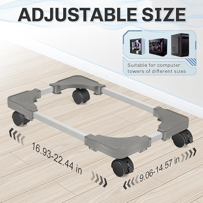 Liitrton Mobile CPU Stand with 4 Locking Casters, Ventilated PC Tower Stand for Floor, Fits Most PC Towers, Office Gamers (Light Grey)