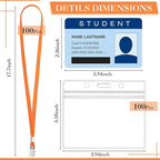 Marspark 100 Sets Clear Name Tags with Lanyard, Lanyards for ID Badges Reusable Strap with ID Holder Plastic Name Badges for Adults Business School Church Conference (Orange)