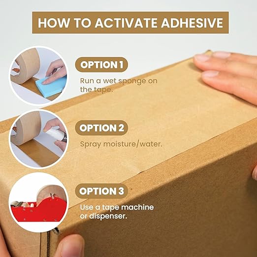 TAPEBEAR 1.5" Core Water Activated Tape, Fiber Reinforced Gummed Tape 2.75inch x 377ft, Eco-Friendly Kraft Paper Tape Biodegradable Brown Packing Tape for Security Sealing, Packaging, Shipping, 4Rolls