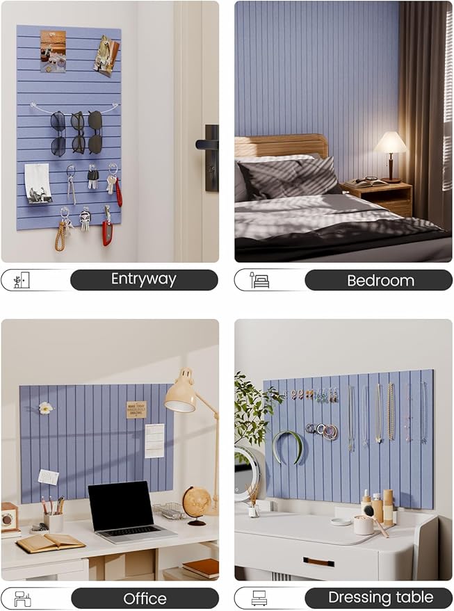 Fluxynara Felt Bulletin Board Tiles -28"x18" with 40 Adhesive Tabs, Cork Board Alternative for Office Decor, Push Pin Board Wall Organizer 6-Pack (Soft Periwinkle)