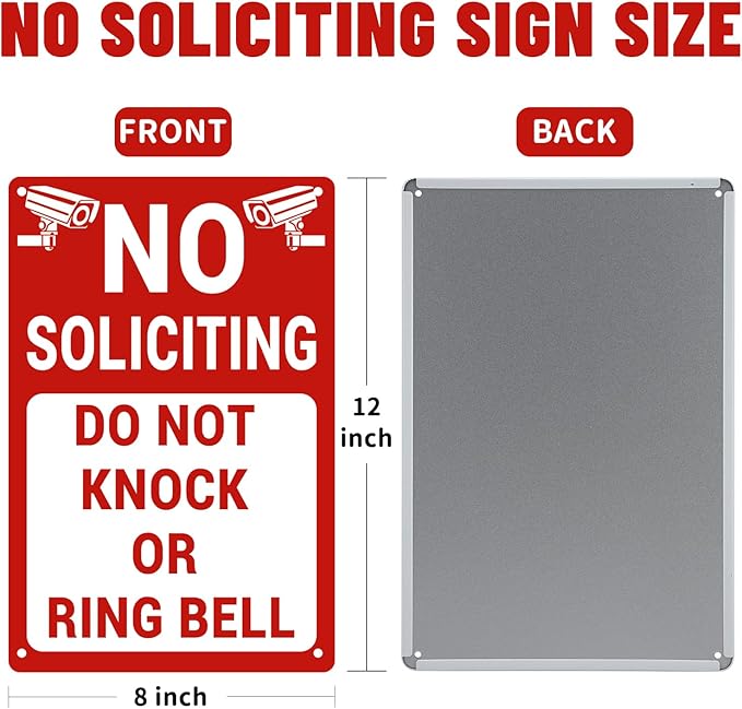 No Soliciting Sign for House/Home, Metal Yard Sign for Front Door, Perfect Decorative Sign to Discourage Unwanted Visitors (12 x 8 Inch)