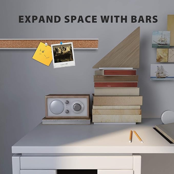 Corksidol Bulletin Bar Strip, Cork Board, Cork Strips, 48" x 1", Classroom, Office, Walls, Cubicle, Aluminum Frame,Include Pins and Adhesive Strip, 2 Pack, (Silver)