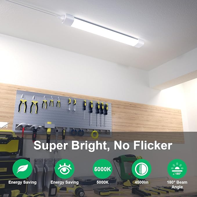 Modlicht 4FT Plug in Light 2PCS, Linkable Shop Lights for Garage, Bright Workbench Light with Cord, 5000K LED Light Bar for Workshop Kitchen Bedroom Bathroom Office Basement, 36W