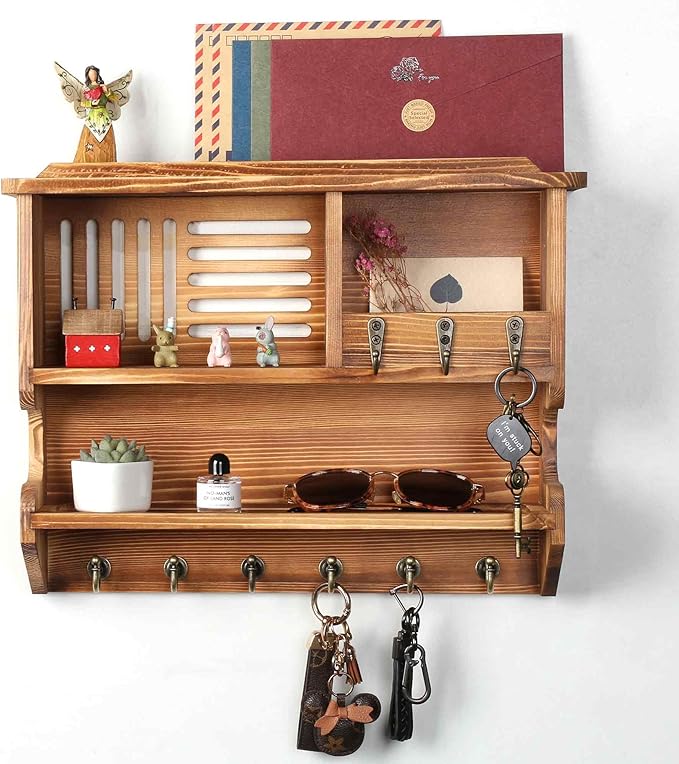 Mutsault Key Holder for Wall, Mail Organizer Wall Mounted, Brown