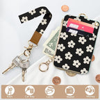 bolimoss Cute Floral Lanyard Wallet and ID Badge Holder with Zipper Pocket Breakaway Phone Wrist Lanyard, RFID Pu Leather Credit Card Holder