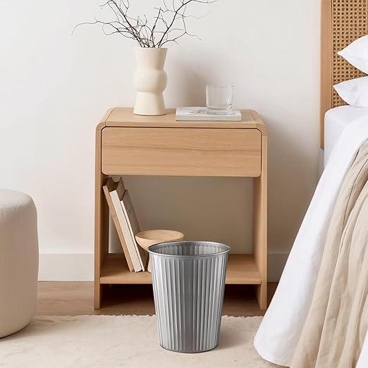 Monarch Abode Metal Bathroom Trash Can – Waste Basket for Bedroom, Office Desk, & Dorm, Handcrafted Ridge Embossed, Durable Decorative Pewter Small Trash Can Bathroom Garbage Bin Wastebasket