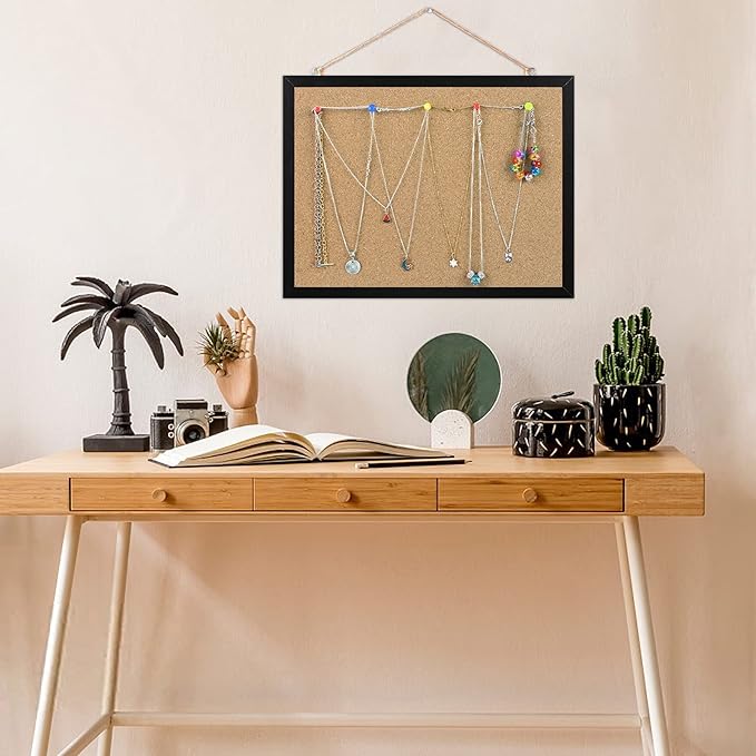 FEBSNOW Cork Board Bulletin Board 15.7 x 12 Inches with Rectangle Black Frame Hanging Pin for Office Home Message Board or Vision Board Decoration