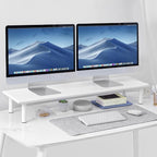 ROCDEER Bamboo Dual Monitor Stand Riser White, Desk Monitor Riser for 2 Monitors, Supports for PC Computer Monitor, Printer, Heavy TV Riser up to 300 lbs, White