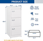 Fesbos 3 Drawers Vertical File Cabinets - 17.8" Deep Lockable Filing Cabinet - White Metal Storage Cabinets for Home Office to Hanging Files Letter/Legal/F4/A4 Size