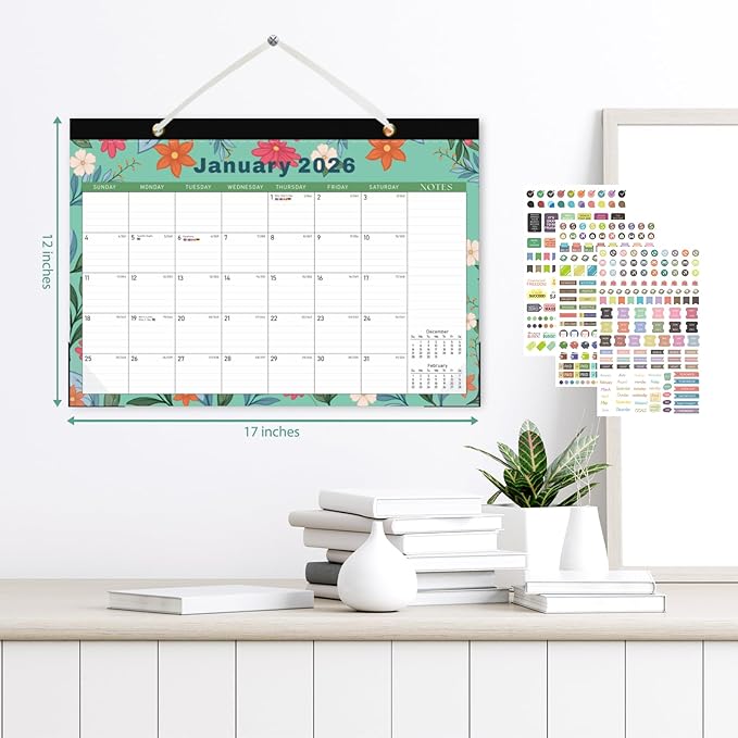 Desk Calendar 2026-2027, Jan 2026 to Jun 2027 - Large 17" x 12" Monthly Calendar with To-Do List and Notes for Home, Office or School, Cartoon Floral