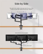 Ergounion Triple Monitor Mount, Holds Screens up to 40 Inches and 25 lbs, Fully Adjustable 3 Monitor Desk Mount with C-Clamp and Grommet Base, Aluminum, Black