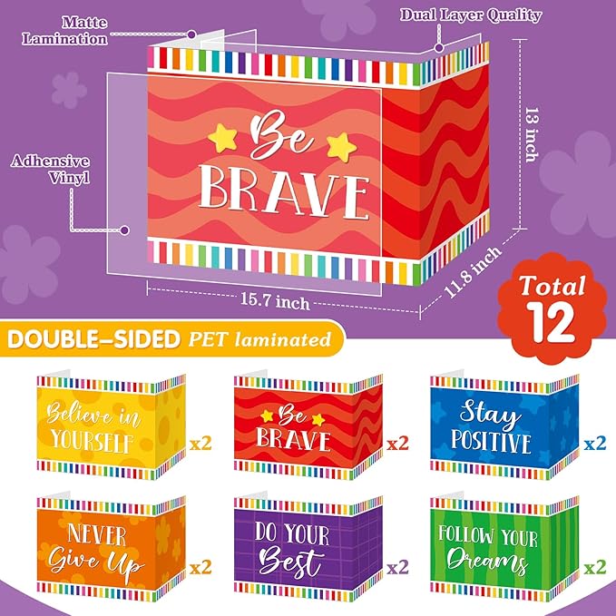 Affrolling 12 Pcs Inspirational Privacy Folders Bulk for Students Cardboard Privacy Boards Desk Divider Panel Waterproof Testing Divider for Classroom Back to School Study Supplies (Colorful)