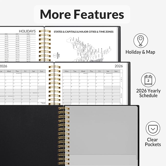SUNEE 2026 Appointment Book, 2026 Hourly Planner 6.4"x8.3", Hourly, Weekly & Monthly Planner - from January 2026 - December 2026, Flexible Cover, Note Page, Pocket, Bookmark, Black