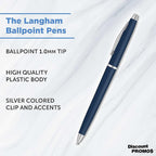 DISCOUNT PROMOS Langham Ballpoint Pens Set of 10, Bulk Pack - Black Ink, Great for Office, School, Business, Tradeshows - Navy Blue