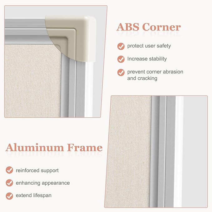 AMUSIGHT Double-Sided Large Cork Board with Linen, 48" x 36" Foldable Hanging Aluminum Framed Bulletin Board, Vision Board Pin Board Corkboards for Walls, Office, School Decor, 20 Pushpins