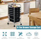 RELAX4LIFE 6-Drawer Rolling Storage Cart - Classroom Organization on Wheels w/Removable Plastic Drawers, Mobile Art Craft Cart for School Paper Home Office, Utility Cart with Drawers (Black)