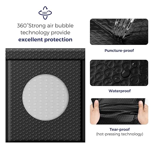 Fuxury 500 Pack Black Bubble Mailers 8.5x12" Bubble Envelopes Usable 8.5x11 Inch Strong Adhesion Padded Mailer Thick Padded Envelopes Mailers for Small Business Mailing Books Clothes Makeup Supplies