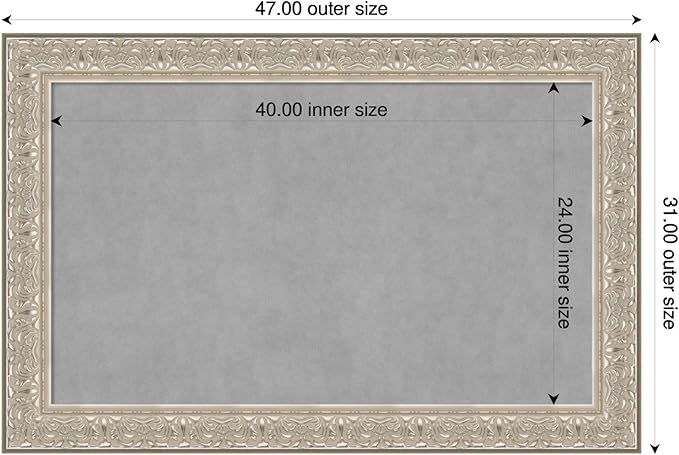 Amanti Art Silver Framed Magnetic Board 31x47 Large Vision Board for use with Magnets, 100% Metal Sheet to Display Items as Office Decor or for Home Organization in mudroom, Kitchen or Kids Room