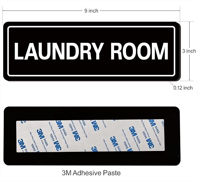 Laundry Room Sign, Premium Durable Acrylic Material, Super Strong Adhesive, Quick Installation, Suitable for Your Home and Business (9 × 3 Inches, Black)