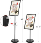 DISPLAYSWORKER Adjustable Poster Sign Stand 11 x 17,Floor-Standing Sign Holder with Heavy Duty Pedestal,Aluminum Snap-Open Frame , Vertical and Horizontal View Sign Displayed, Black (11 x 17)