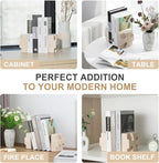 Natural Marble Square Book Ends, Heavy Duty Bookends for Shelves, Non-Skid Stone Book Holders, Unique Modern Aesthetic Office Bookshelf Decor for Books/CDs(Travertino Turkey)