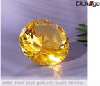 CLICK2GO 3” / 80 mm Yellow Diamond Shaped Glass Crystal Paperweight – Home Office Decor & Wedding Favors Decoration with Gift Box