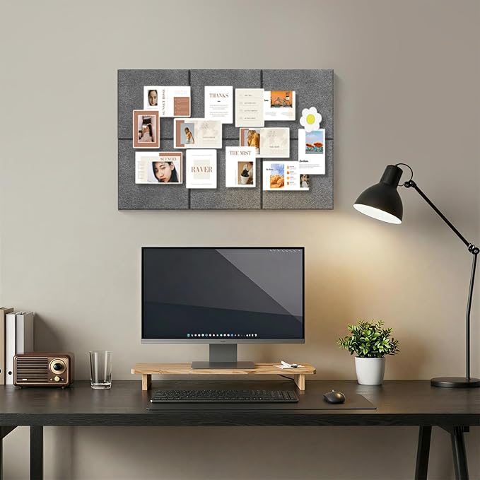 Baysola Large Cork Boards for Walls – 36" x 24" Self Adhesive Felt Wall Tiles, Ideal for Office Black Bulletin Board, Easy to Install Pin Board Photo Board