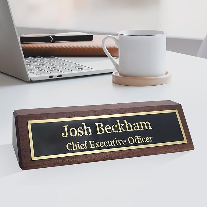Business Wood Name Plate for Desk | Custom Desk Name Plate Personalized Gift for Office, The Perfect Engraved Name Plaque By Engraving International (2" x 8", Walnut Wood)