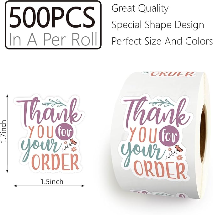 500pcs Thank You Stickers - Handmade, Happy Mail, Boutique Packaging, Purchase Roll