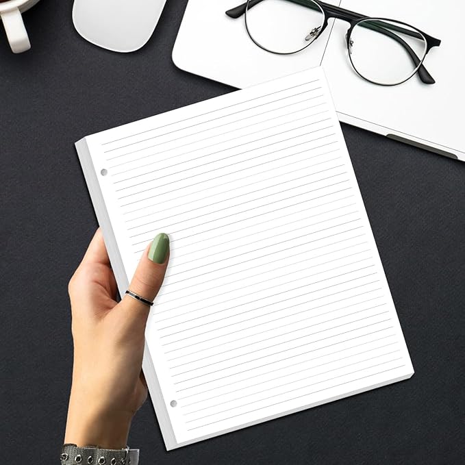 (3-Pack) 3-Hole Line Paper Refills, Letter Size Loose-Leaf Paper, 300 Sheets/600 Pages, 100gsm White Paper, 8.5'' x 11''