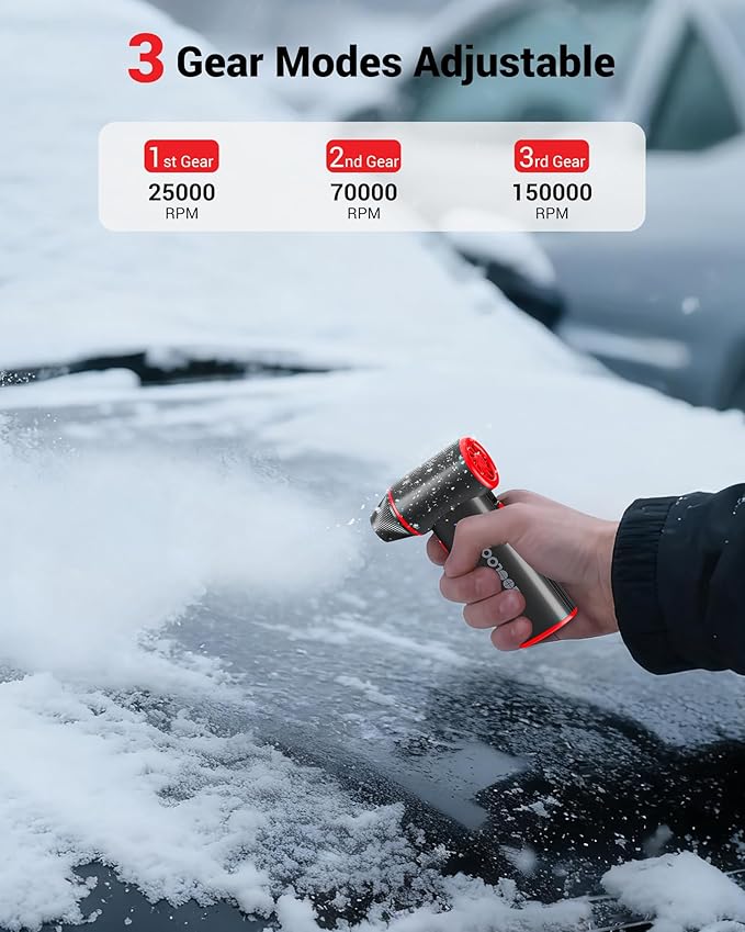 GOOLOO F3 Compressed Air Duster, 150000RPM Duster for Cleaning, 3-Gear Rechargeable Electric Air Blower with Fast Charging, Cordless Mini Blower for PC, Computer, Car, Keyboard, Outdoor
