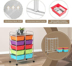 LDAILY 10 Drawer Rolling Cart, Storage Cart Organizer on Wheels, Drawer Cart with Metal Frame & Large Storage Capacity, Rolling Cart with Drawers for Living Room Classroom, Office