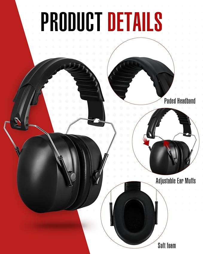 Copkim 12 Pcs Hearing Protection Ear Muffs NRR 28dB Noise Reduction Headphones Shooting Ear Protection Earmuffs(Black)