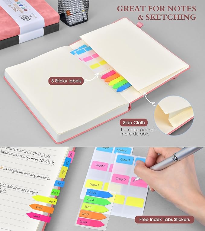 PERCUN A4 Lined Journal Notebook，365 Page Large Leather Journals for Writing Women Men，Hardcover Notebook with 100Gsm Thick Pages for Travel，Work，School，College Ruled, Daily Diary (8.5" x 11.4")