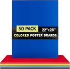 Hygloss Large Colored Poster Board 22x28 - 50 Assorted Standard Color Poster Boards Bulk Pack - Red, Yellow, Green, Blue, Black - 10 Pt. Thickness Poster Board Paper - Posterboard Multipack 22" x 28"
