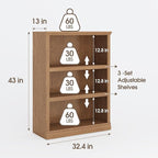 Bevfint 43 in Tall Bookcase, 3-Tier Bookshelf Open Storage, 33 inch Wide Floor Standing Indoor Furniture, Book Cases for Home School Library Office Bedroom Kids, Oak 3 Tiers