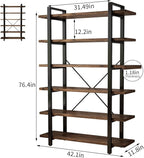 AY-AOYUAN Solid Wood Bookcase and Book Shelves Wood and Metal Shelving Unit 6 Tier Bookshelf Modern Rustic Open Bookshelf Office,Distressed Brown (AY-02-6Tier)