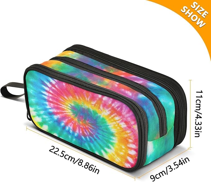 BOENLE Tie Dye Rainbow Pencil Case Box Boys Girls Large Pencil Pouch with Zipper Compartments Big Capacity Stationery Pen Bag Organizer for Kids Teens Adults School Office